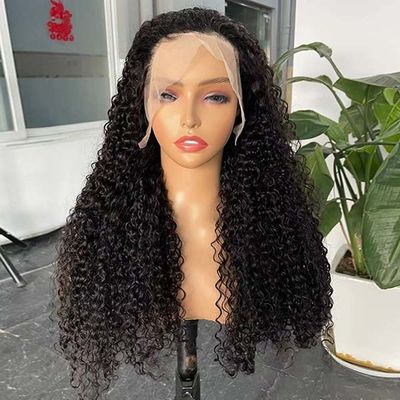 13x4 Glueless Transparent Human Hair Lace Wig Double Drawn Jerry Kinky Curly Brazilian Frontal