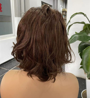 Chestnut Transparent Full Lace Wig Short Wavy Human Hair In Bulk