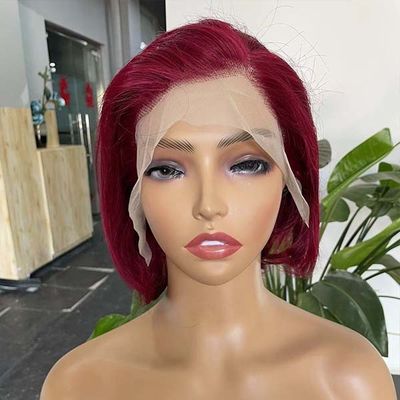 13X4 Frontal Full Human Hair Lace Front Bob Wigs Pixie Cut Human Hair 99J Wavy