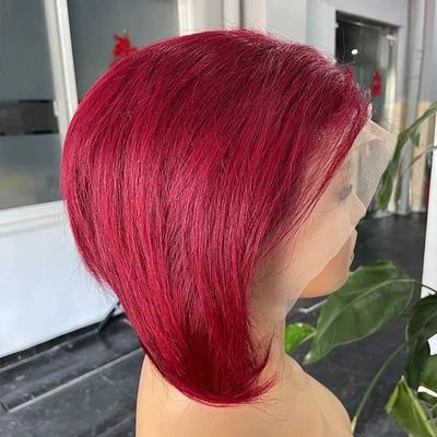 13X4 Frontal Full Human Hair Lace Front Bob Wigs Pixie Cut Human Hair 99J Wavy