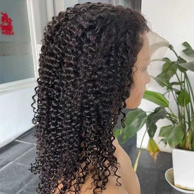 13x4 Transparent Human Hair Lace Wig Kinky Curly Frontal Glueless Natural Color