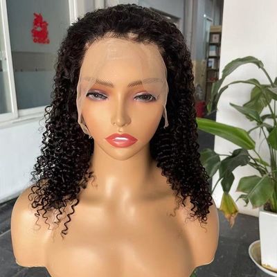 13x4 Transparent Human Hair Lace Wig Kinky Curly Frontal Glueless Natural Color