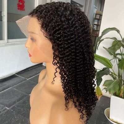 13x4 Transparent Human Hair Lace Wig Kinky Curly Frontal Glueless Natural Color