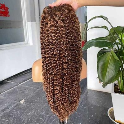 #30 Color Brazilian Jerry Curly Wig Human Hair 360 Lace Frontal 28 Inch