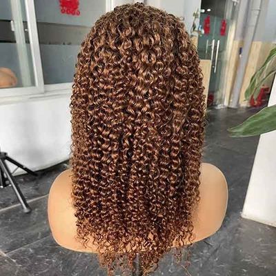#30 Color Brazilian Jerry Curly Wig Human Hair 360 Lace Frontal 28 Inch