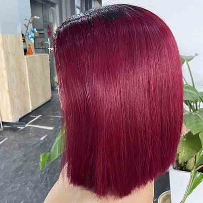 Burgundy Bone Straight 4x4 lace closure wig Bob Transparent Human Hair