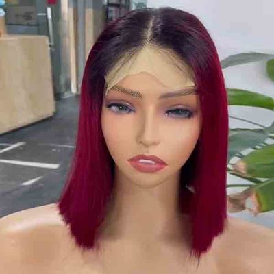 Burgundy Bone Straight 4x4 lace closure wig Bob Transparent Human Hair
