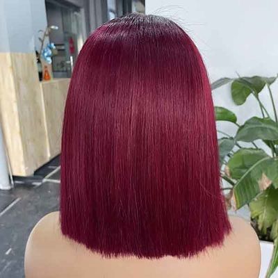 Burgundy Bone Straight 4x4 lace closure wig Bob Transparent Human Hair