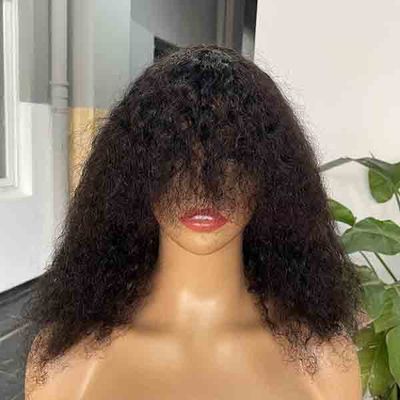 Natural Kinky Straight Water Wave Short Curly Bob Wigs Human Hair With Bangs