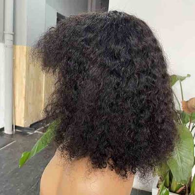 Natural Kinky Straight Water Wave Short Curly Bob Wigs Human Hair With Bangs