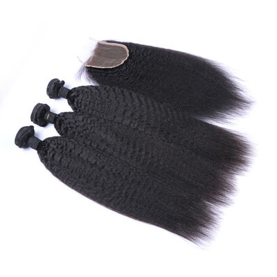 8a 10a Brazilian Yaki Kinky Straight Bundles 100% Virgin Human Hair With Closure