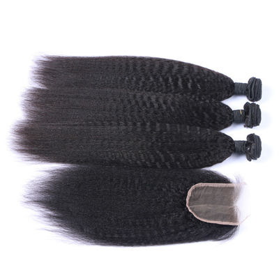 8a 10a Brazilian Yaki Kinky Straight Bundles 100% Virgin Human Hair With Closure