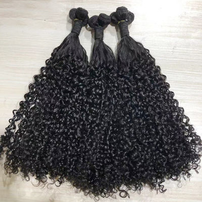 11A Double Weft Human Hair Extensions Pixie Curly Bundles With Lace Frontal Closure