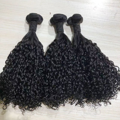 11A Double Weft Human Hair Extensions Pixie Curly Bundles With Lace Frontal Closure