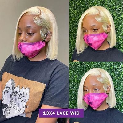 Brazilian Straight Human Hair 613 Blonde Wig Lace Natural Black Short Straight Bob