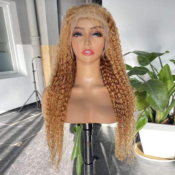 #27 Honey Blonde Human Hair Lace Wig Glueless Kinky Curly Full Lace