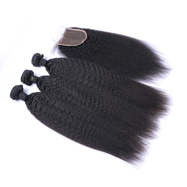 8a 10a Brazilian Yaki Kinky Straight Bundles 100% Virgin Human Hair With Closure