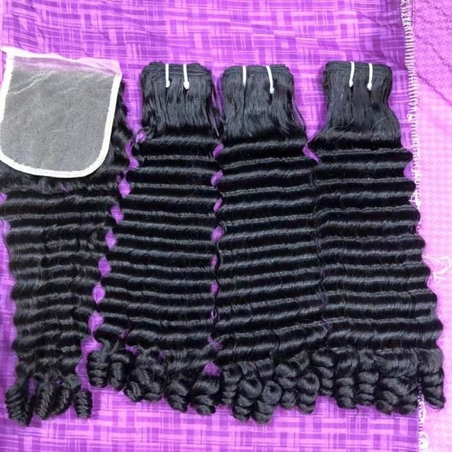 Cheveux Double Drawn Human Hair Weaves Funmi Bouncy Curls Bundle