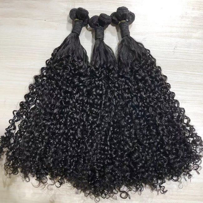 11A Double Weft Human Hair Extensions Pixie Curly Bundles With Lace Frontal Closure