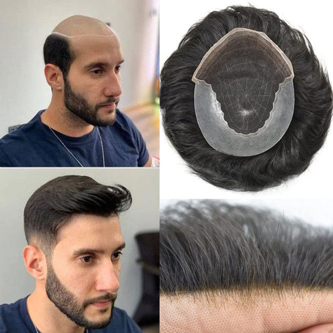 100% Raw Virgin Mono Mens Hair Replacement Wigs Topper Hairpiece Full PU