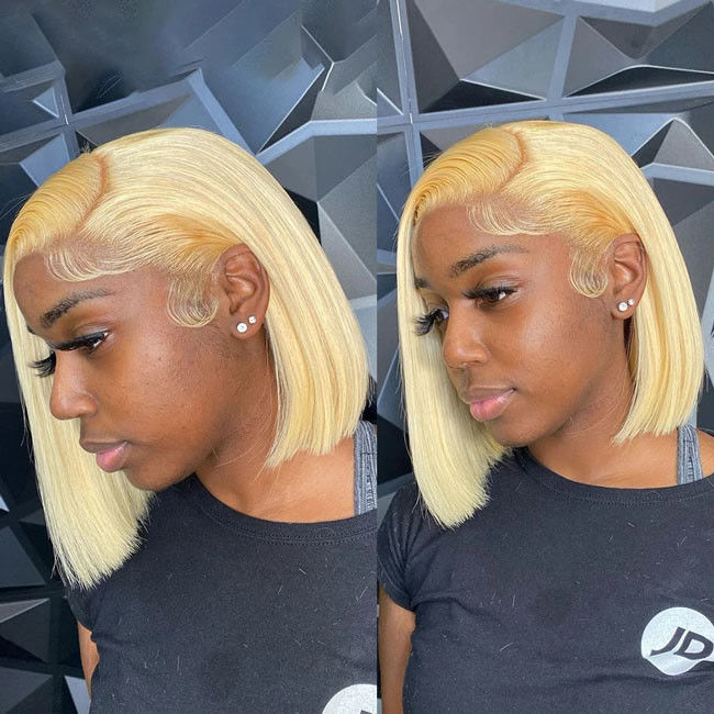 Brazilian Straight Human Hair 613 Blonde Wig Lace Natural Black Short Straight Bob