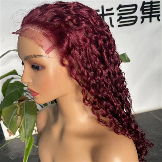 Pixie Curl 5x5 Lace Closure Wig Pre Plucked Human Hair Burgundy Color 3