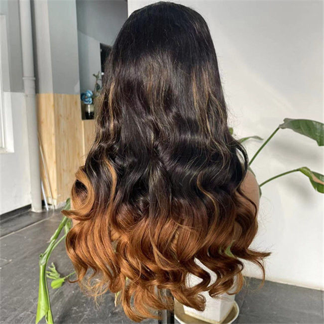 Ombre Honey Brown Body Wave HD Lace Wig Human Hair Swiss Glueless Precut Wigs 2