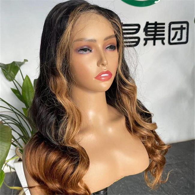 Ombre Honey Brown Body Wave HD Lace Wig Human Hair Swiss Glueless Precut Wigs 1