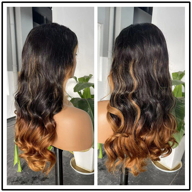 Ombre Honey Brown Body Wave HD Lace Wig Human Hair Swiss Glueless Precut Wigs 0