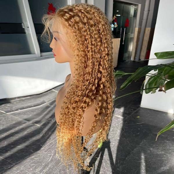 #27 Honey Blonde Human Hair Lace Wig Glueless Kinky Curly Full Lace 1