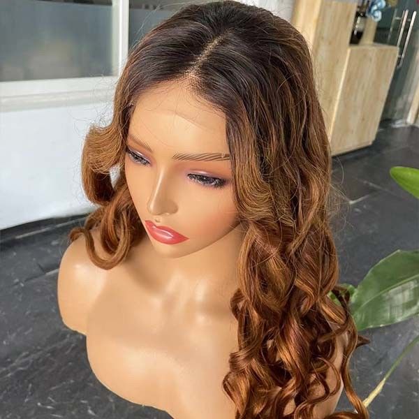 Brown Body Wave Frontal 4x4 Lace Wigs Transparent Lace Closure 200gram 2