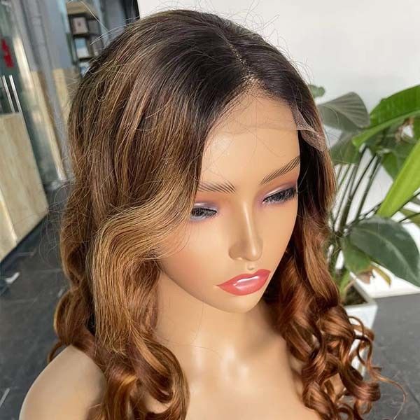 Brown Body Wave Frontal 4x4 Lace Wigs Transparent Lace Closure 200gram 0