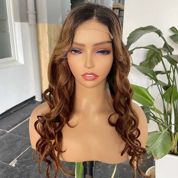 Brown Body Wave Frontal 4x4 Lace Wigs Transparent Lace Closure 200gram 1