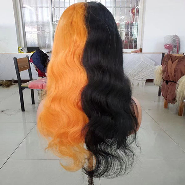 Black Ginger Long Human Hair Lace Wig Water Wave Body 13x4 Frontal 1