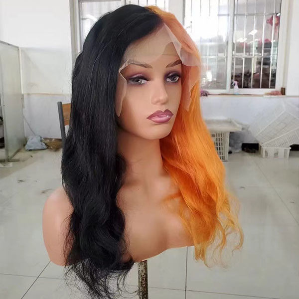 Black Ginger Long Human Hair Lace Wig Water Wave Body 13x4 Frontal 0