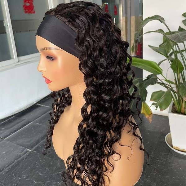 Headband Glueless Kinky Curly Wig Human Hair Water Wave 360 frontal 22inch 3