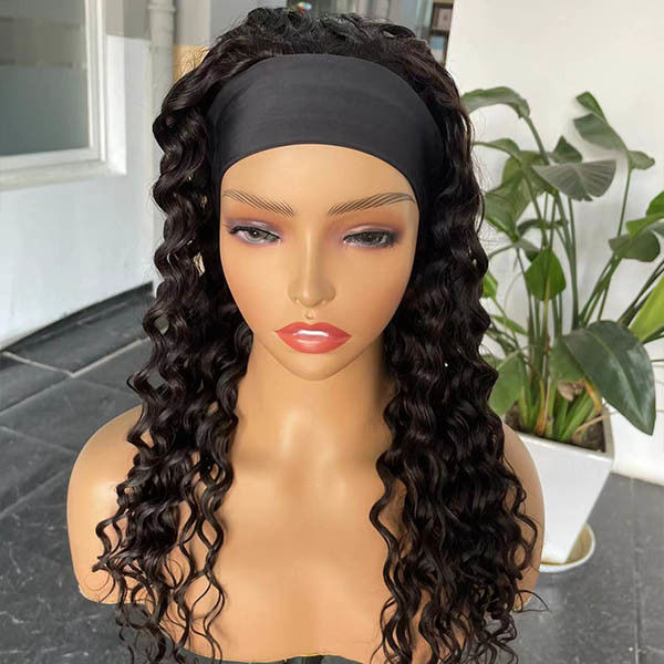 Headband Glueless Kinky Curly Wig Human Hair Water Wave 360 frontal 22inch 1