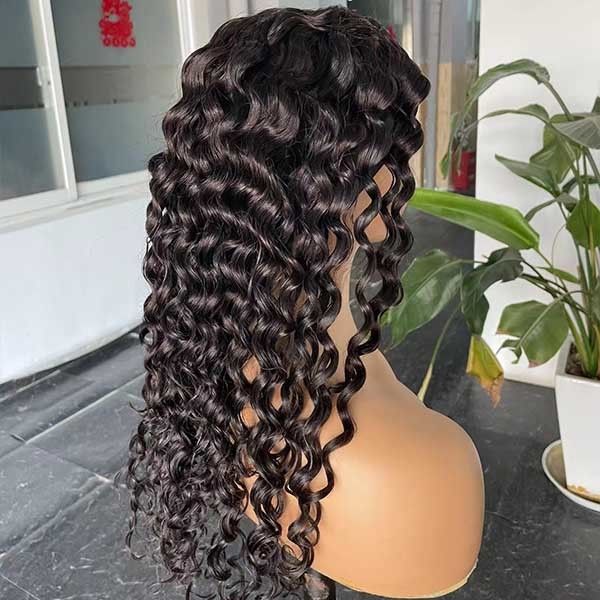 Headband Glueless Kinky Curly Wig Human Hair Water Wave 360 frontal 22inch 4