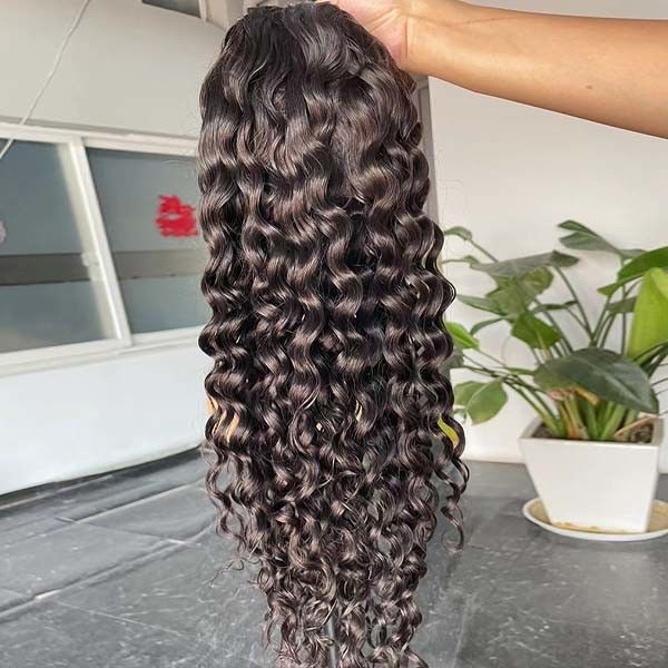 Headband Glueless Kinky Curly Wig Human Hair Water Wave 360 frontal 22inch 0