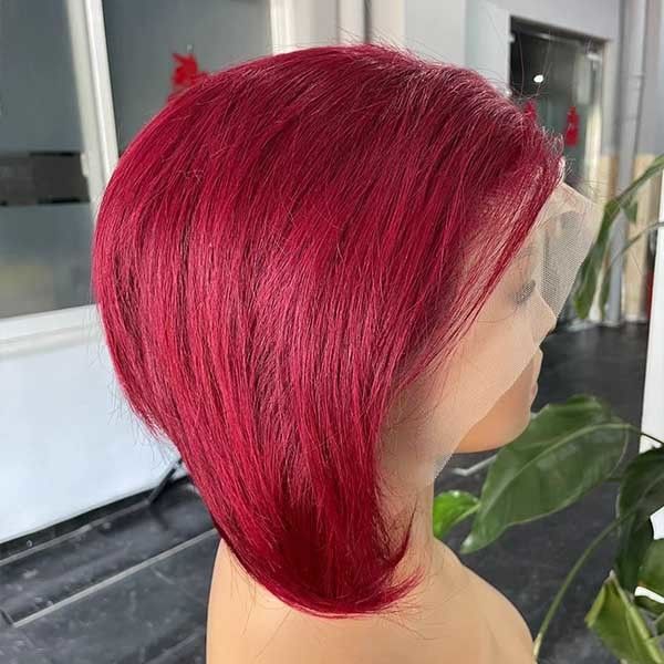 13X4 Frontal Full Human Hair Lace Front Bob Wigs Pixie Cut Human Hair 99J Wavy 1