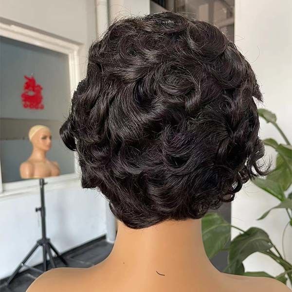 Big Wavy Frontal Pixie Cut Human Hair Wigs Transparent Full Lace 10inch 0