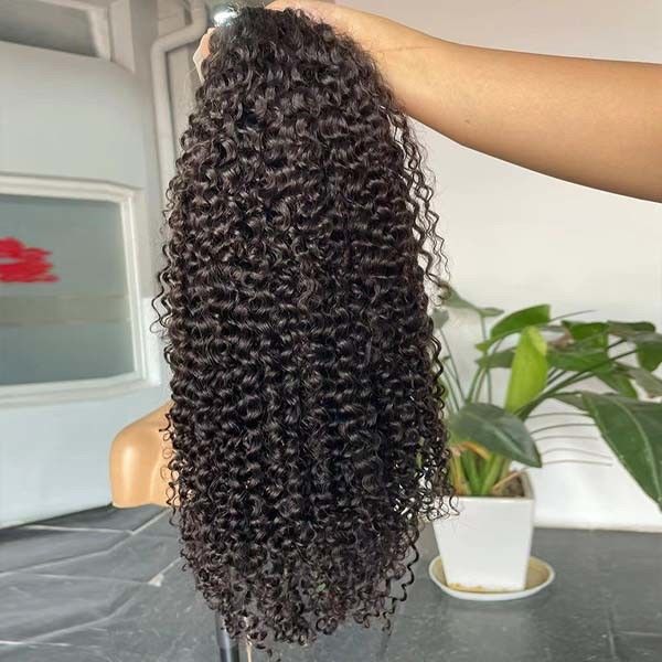 13x4 Transparent Human Hair Lace Wig Kinky Curly Frontal Glueless Natural Color 1