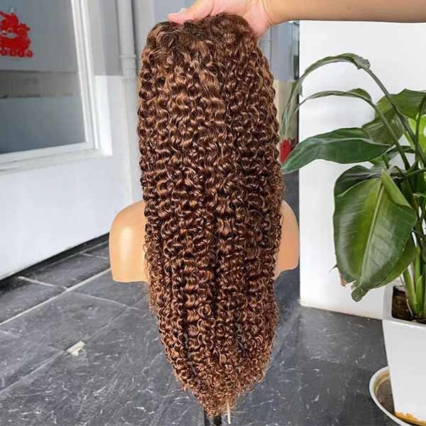 #30 Color Brazilian Jerry Curly Wig Human Hair 360 Lace Frontal 28 Inch 0