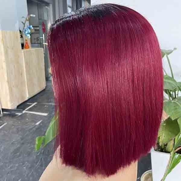 Burgundy Bone Straight 4x4 lace closure wig Bob Transparent Human Hair 1
