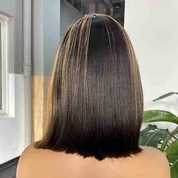C Part Bleached Knots Hightlight Blunt Cut Bob Wigs Lace Frontal 9A Grade 1