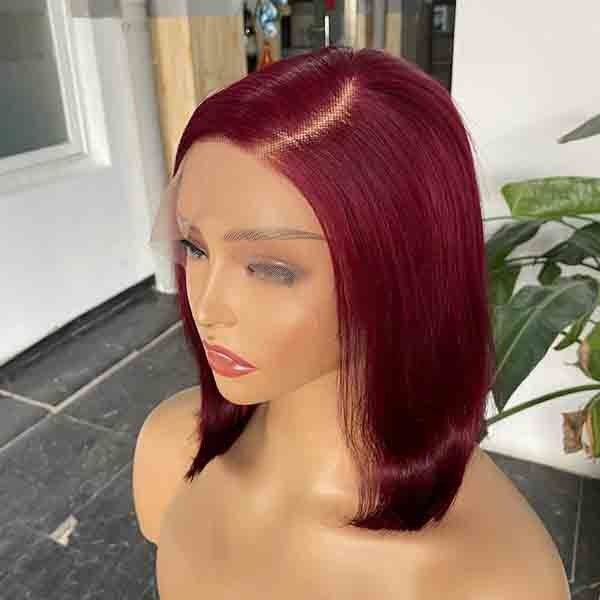 9A Indian C Part Bleached Knots Wig Burgundy Lace Front Human Hair Bob 1