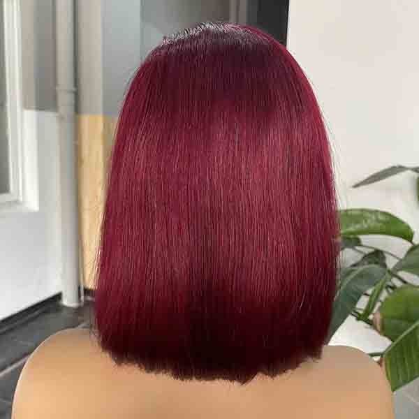 9A Indian C Part Bleached Knots Wig Burgundy Lace Front Human Hair Bob 3