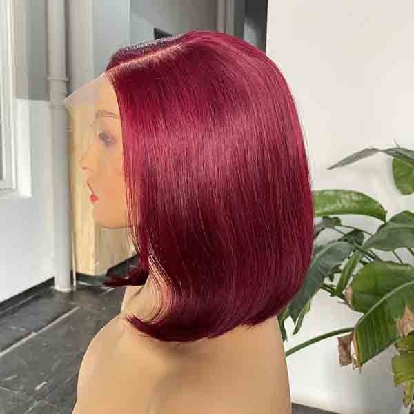 9A Indian C Part Bleached Knots Wig Burgundy Lace Front Human Hair Bob 0