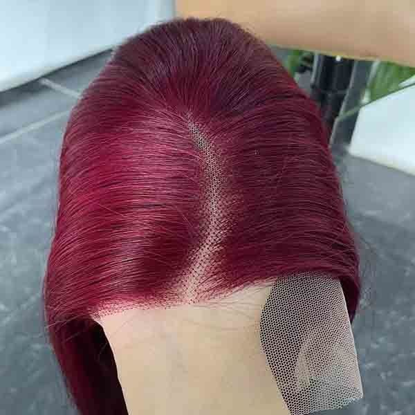 9A Indian C Part Bleached Knots Wig Burgundy Lace Front Human Hair Bob 4