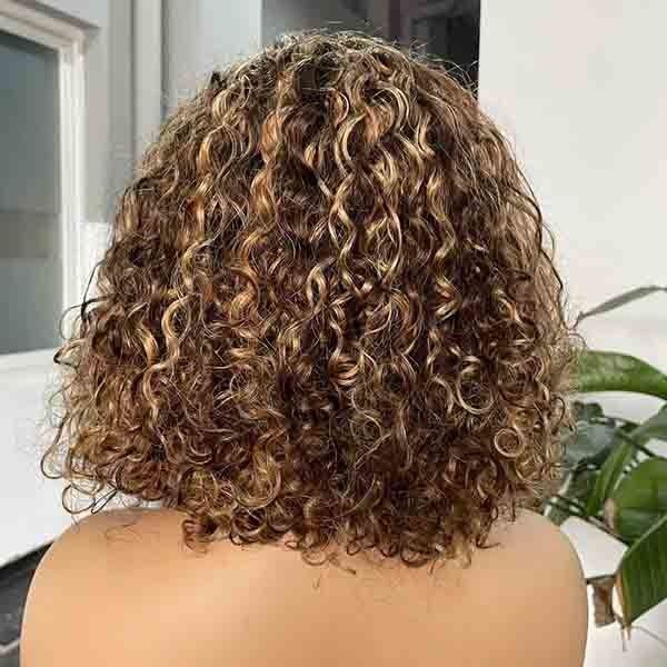 OEM Water Wave Glueless Short Human Hair Wigs Bang Bob Highlight Frontal Wig 1